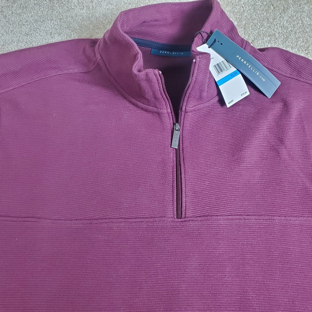 Perry Ellis Men's 1/4 Zip Pullover Size XL Burgundy Long Sleeve NWTGS